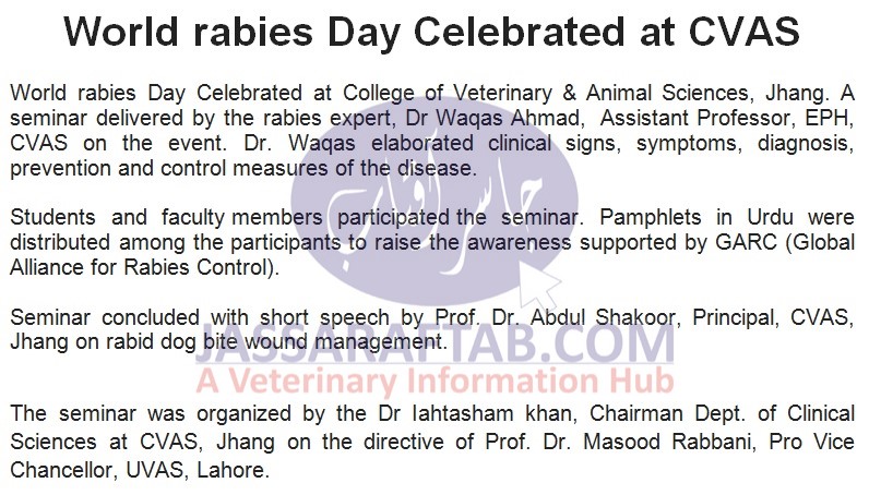 World Rabies Day CVAS Jhang