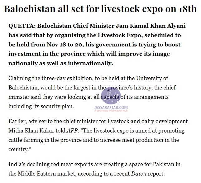 Balochistan all set for livestock expo on 18th