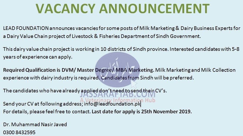  jobs for veternarian in Dairy value chain project