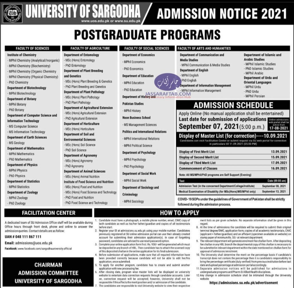 University of sargodha admission