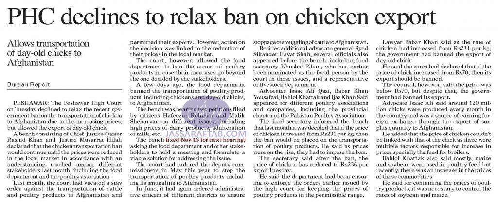 PHC allowed the export of day-old chick.