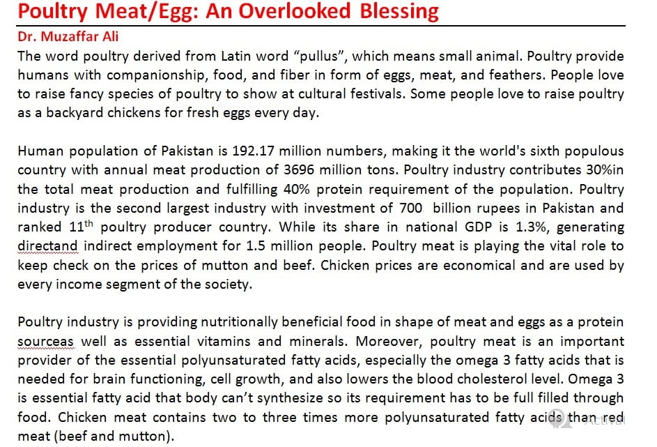 Nutritional value of chicken and nutritional value of eggs.