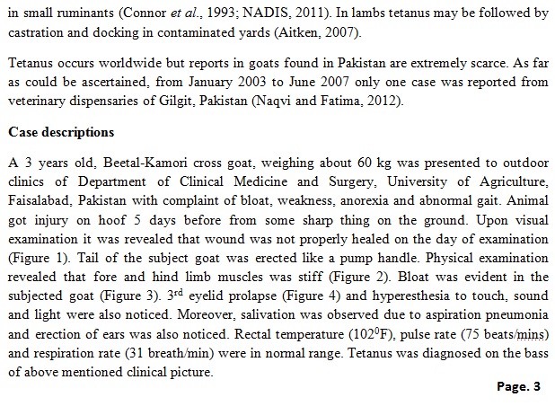 Tetanus in goat, a case study of Beetal Kamori goat