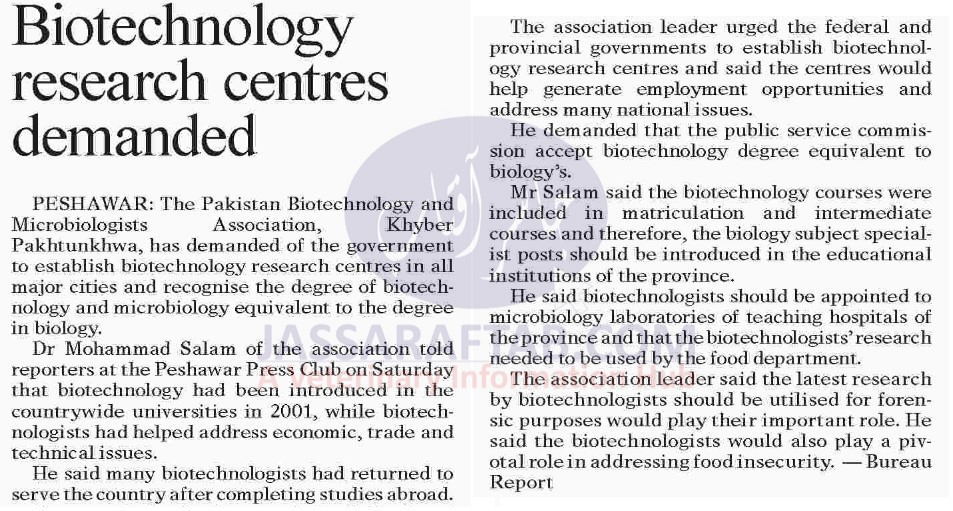 Demand for of Biotechnology Research Centre by Microbiologists association