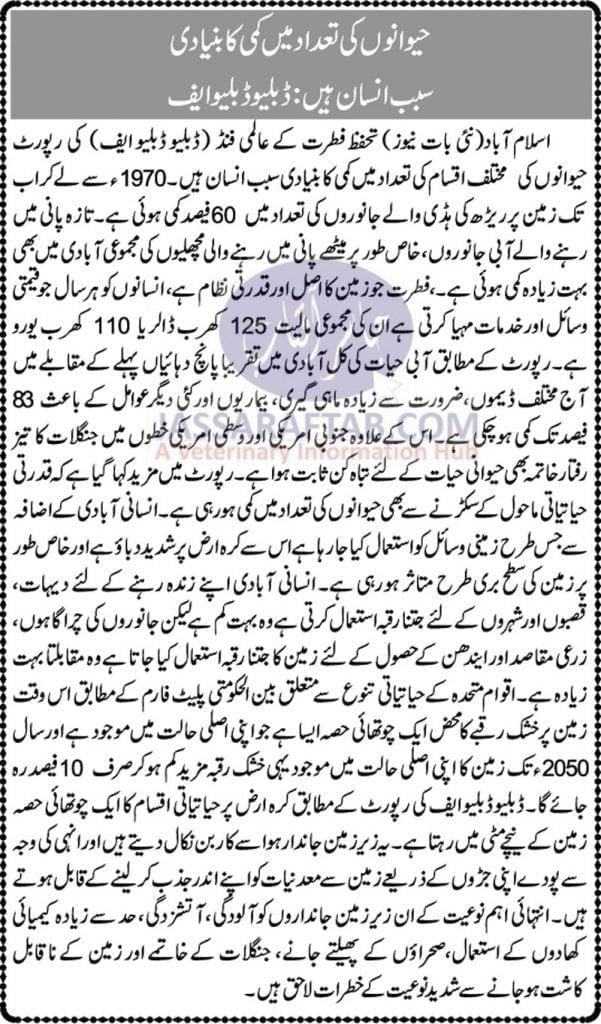 Decline in the number of Animals WWF Report