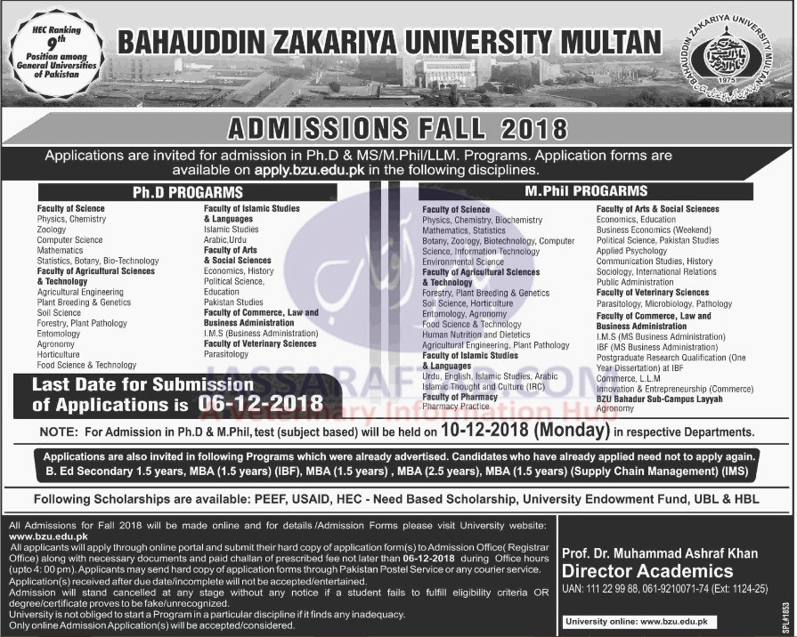 BZU Multan Admission