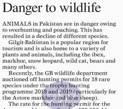 Danger to wildlife. overhunting and poaching in Pakistan 