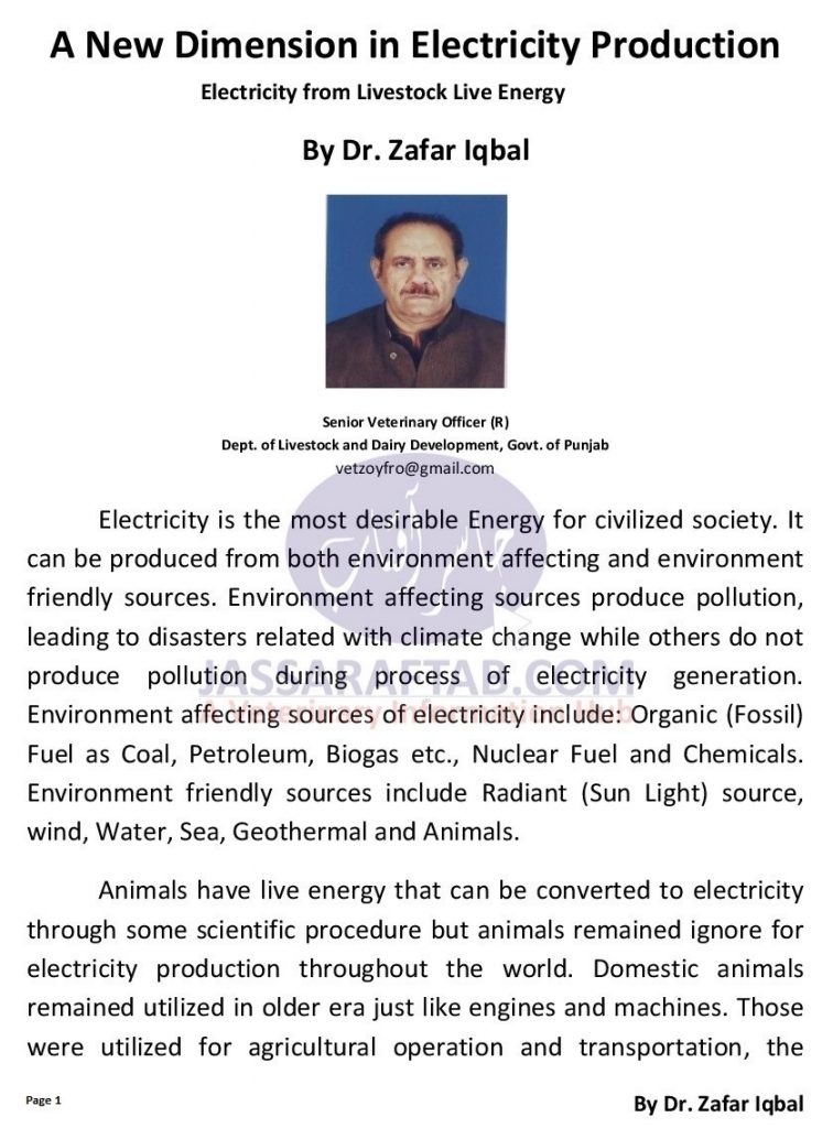Electricity Production for live energy of livestock