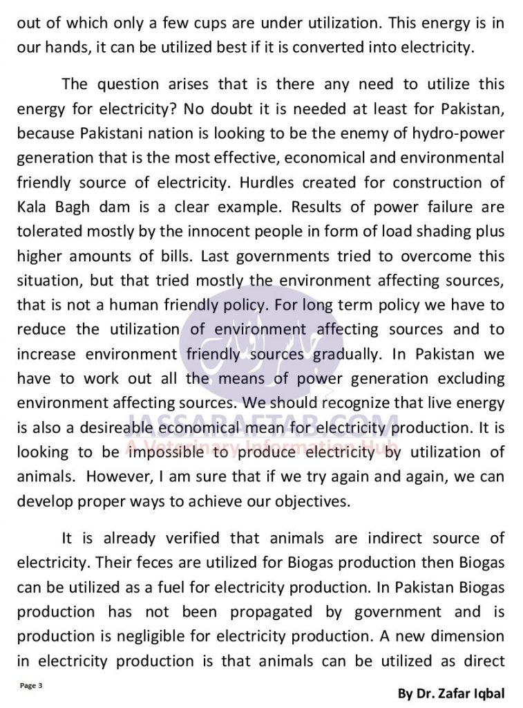 A New Dimension in Electricity Production | Electricity from Livestock Live Energy By Dr. Zafar Iqbal