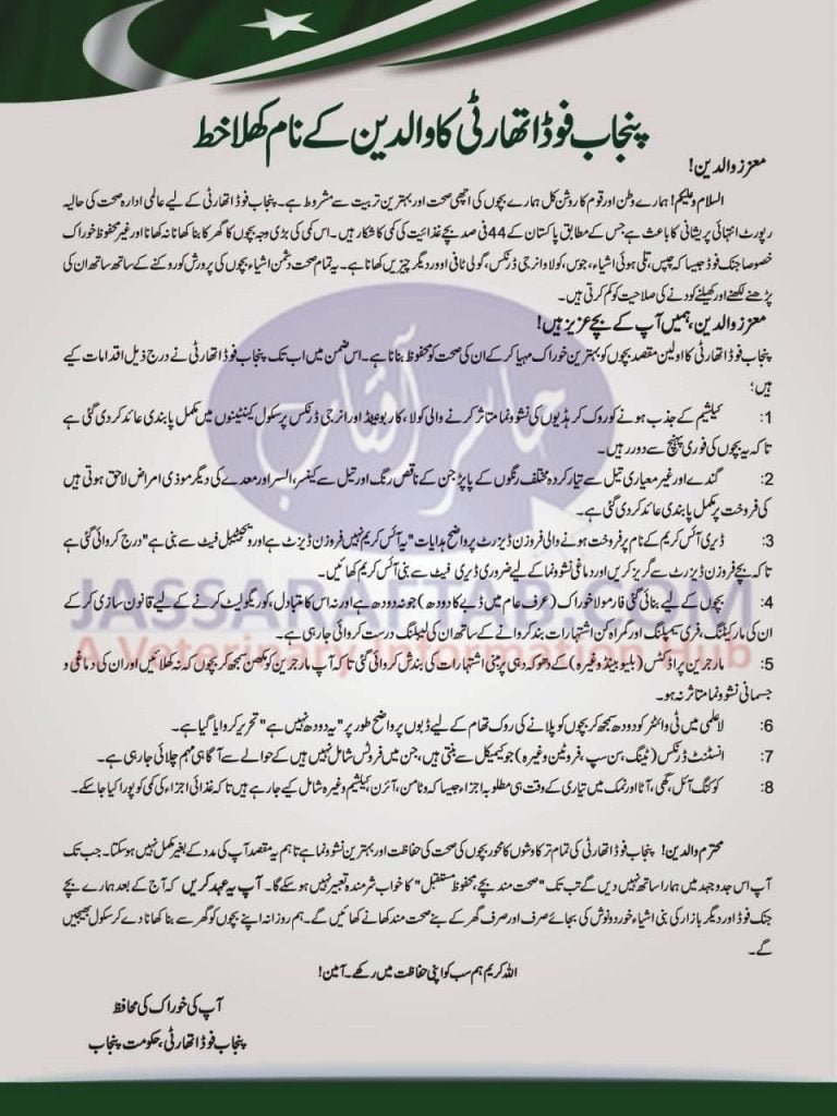 Letter of Punjab Food Authority
