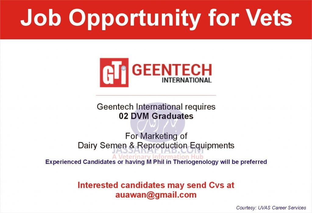 Job for vets at Geentech International
