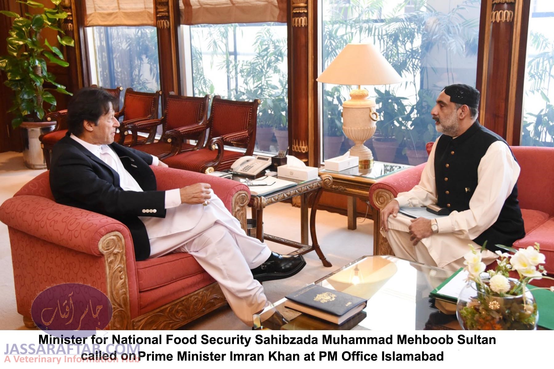 Minister for National Food Security Sahibzada Muhammad Mehboob Sultan called on Prime Minister Imran Khan at PM Office Islamabad