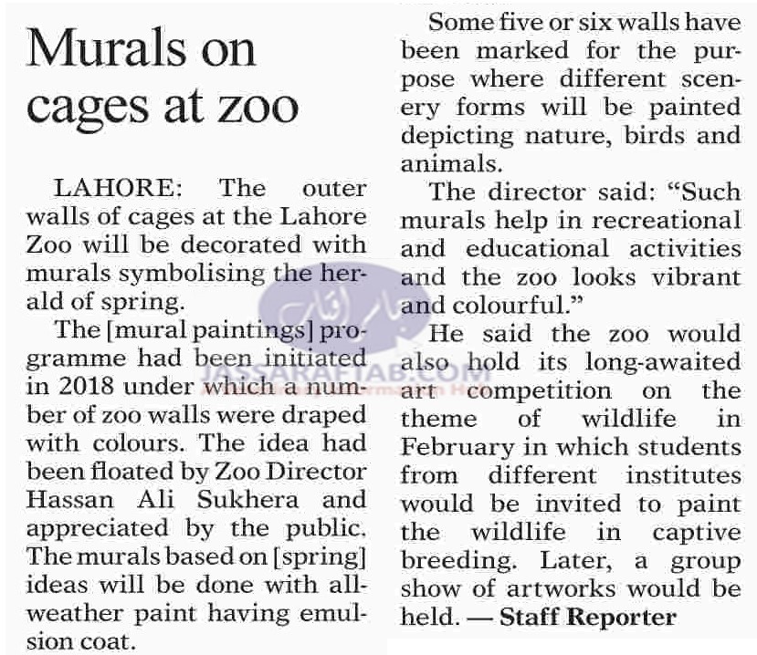 Zoo cages decorated with murals symbolizing spring