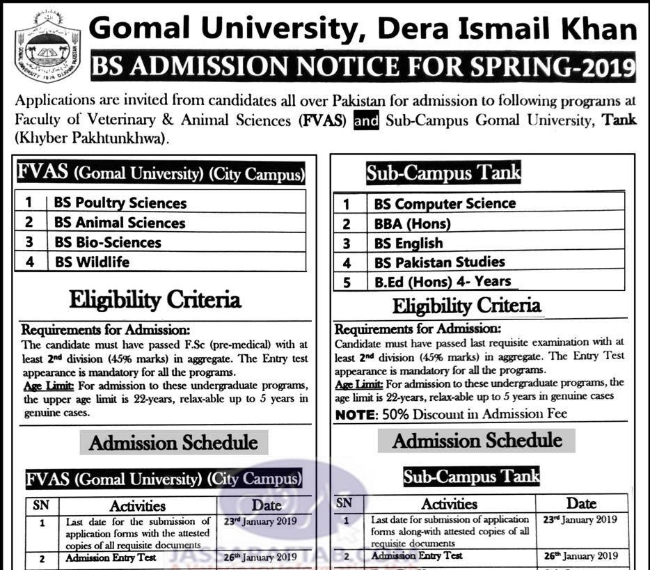 Gomal University Admissions