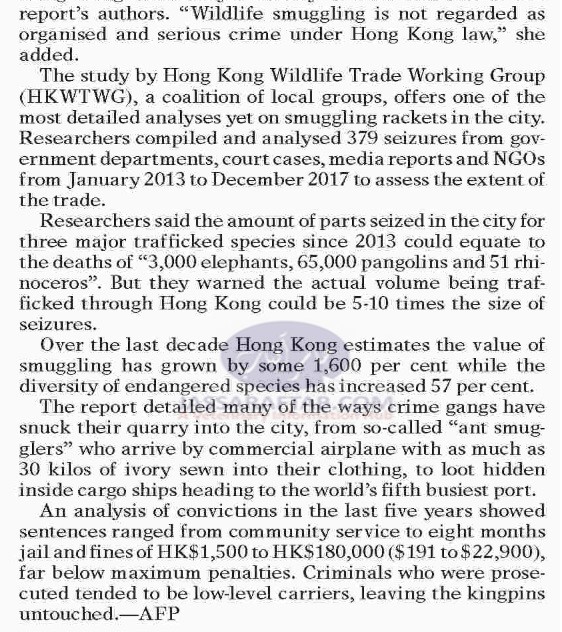 Wildlife smuggling though Hong KOng