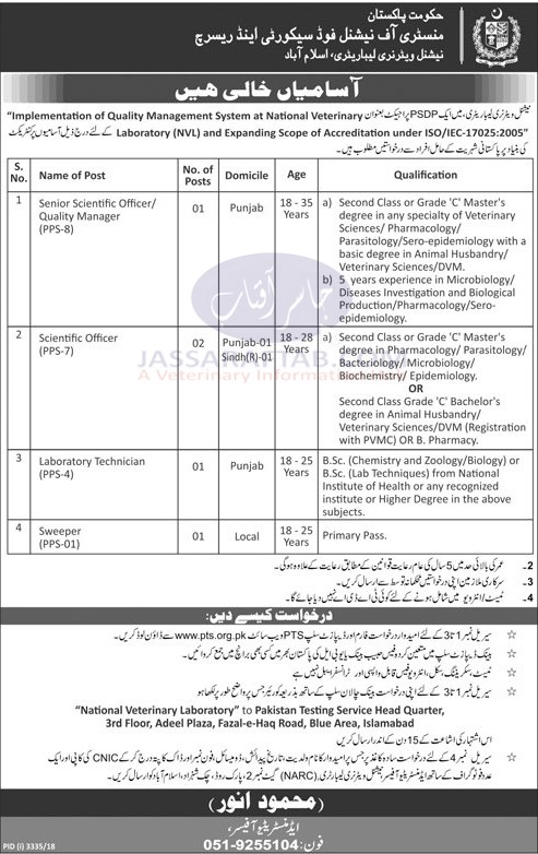 Jobs in NVL - Ministry of National Food Security & Research