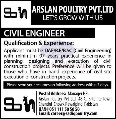 Civil Engineer job in Arslan poultry pvt. ltd
