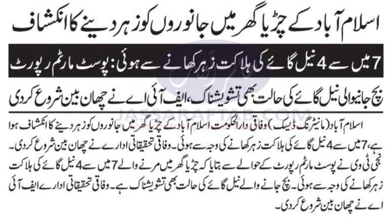 Animal poisoning in Islamabad zoo | Nilgai Died