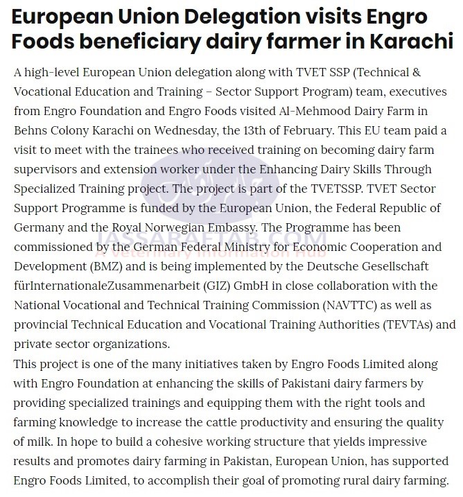 European Union Delegation visits Engro Foods beneficiary dairy farms 
