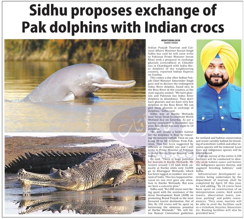 exchange of Pakistani dolphins with Indian crocodiles or Indian Gharials 