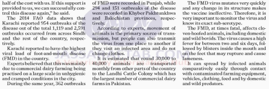 FMD in Karachi Dairy Farms