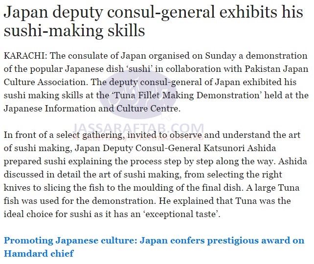 Japan Deputy Consul General exhibits his sushi-making skills