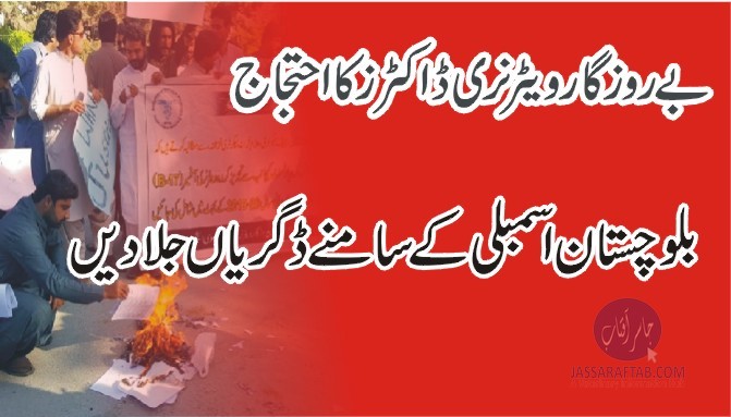 بے روزگار ویٹرنری ڈاکٹرز کا احتجاج ، بلوچستان اسمبلی کے سامنے ڈگریاں جلا دیں