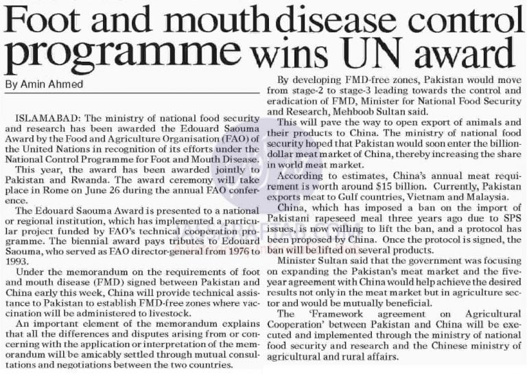 Foot and mouth disease control programme wins UN award A Veterinary Information Hub