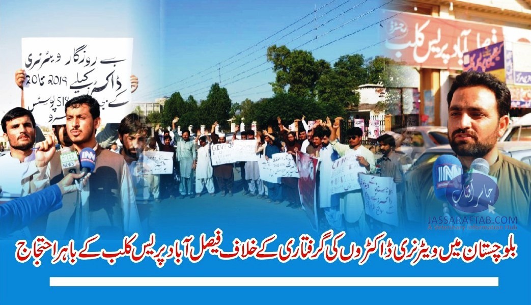 ویٹرنری ڈاکٹرز کا فیصل آباد پریس کلب کے باہر احتجاج، بلوچستان کے ویٹرنری ڈاکٹرز سے اظہار یکجہتی