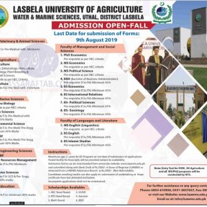 Admissions at Lasbela university of agriculture
