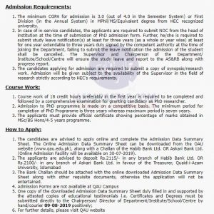 Postgraduate Quaid e Azam University Admission
