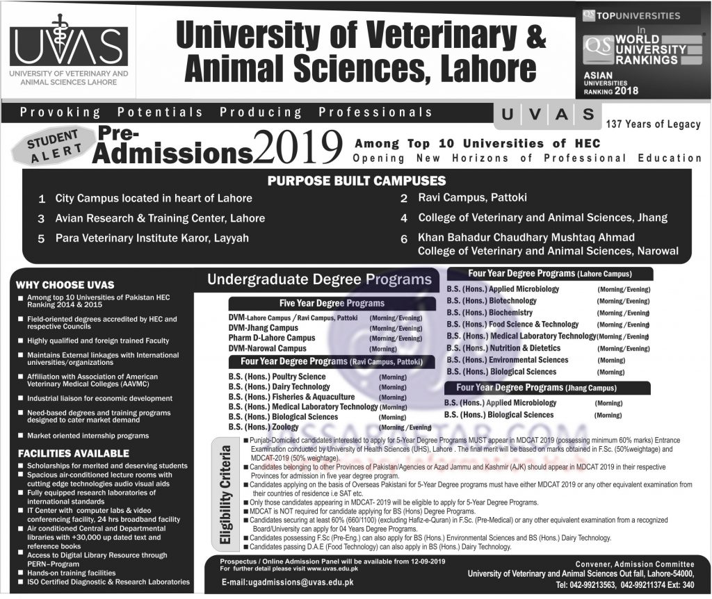 UVAS undergraduate admissions