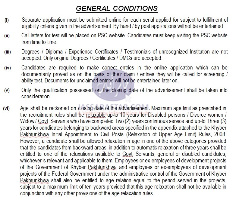 KPSC Jobs General Conditions