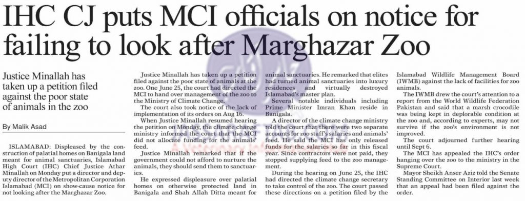MCI officials on notice for failing to look after Marghazar Zoo