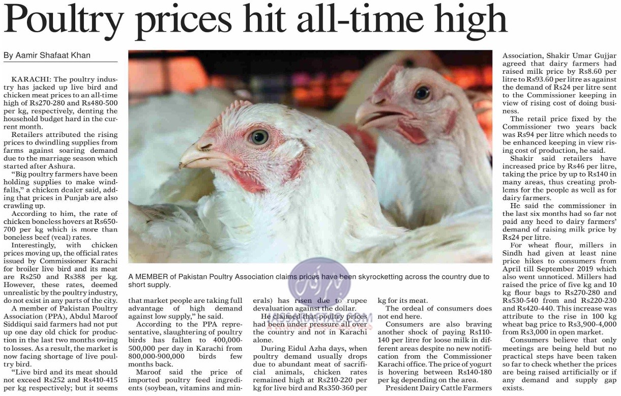 Prices of chicken and dairy products