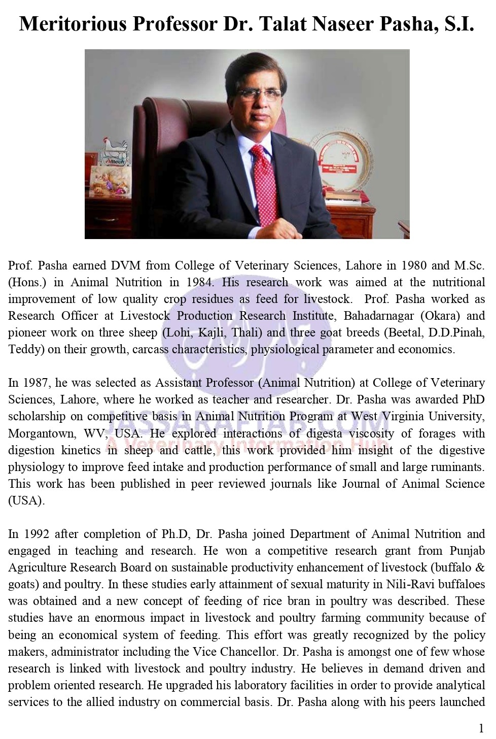 Professional Life and Achievements - Profile of Prof. Talat Naseer Pasha 
