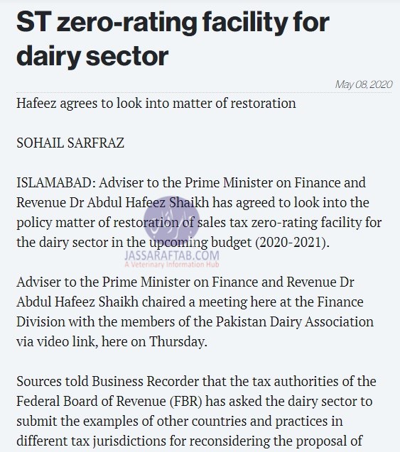 Demand for Zero Rated Status for Dairy Sector
