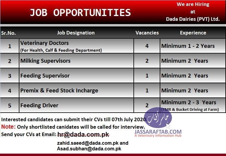 Dada Dairy Jobs for vets