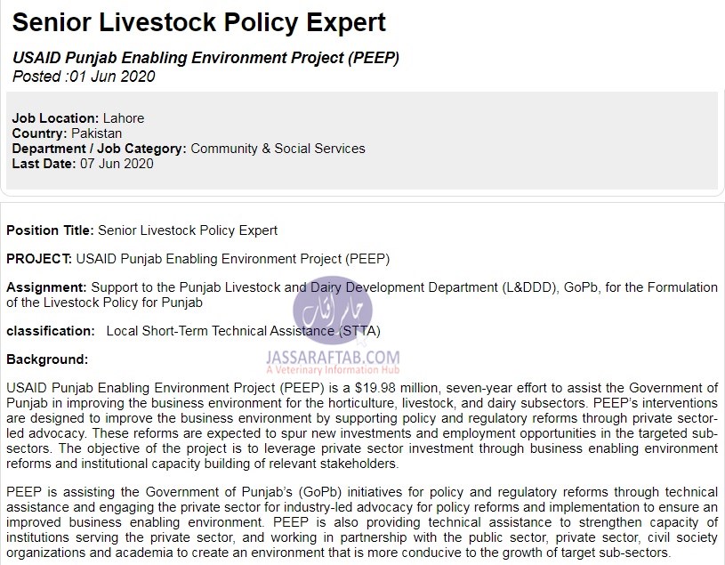 Job for Senior Livestock Exper