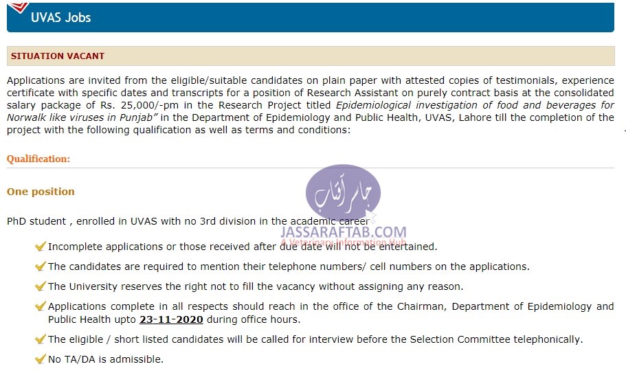 Opportunity as research assistant in dept of epidemiology