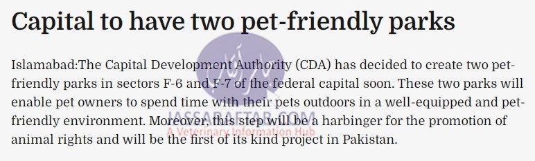 CDA decided to launch pet friendly parks in sectors F-6 and E-7