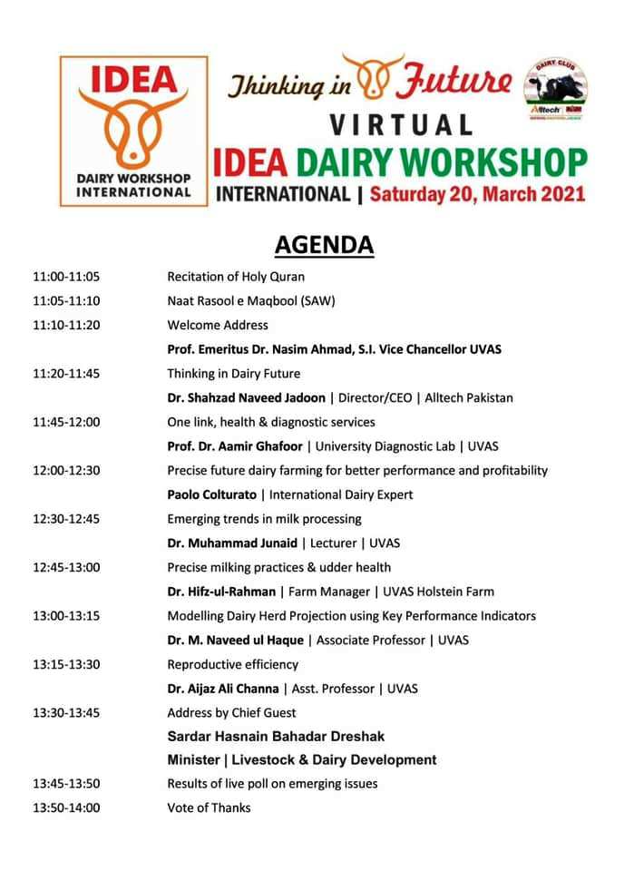 Agenda of IDEA Dairy Workshop