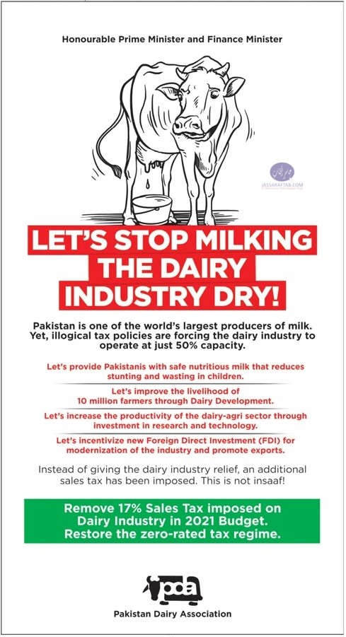 17% Sales tax on dairy industry