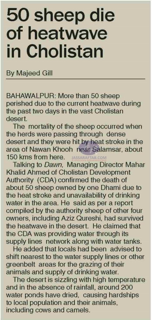 Animals dying due to water shortage in Cholistan