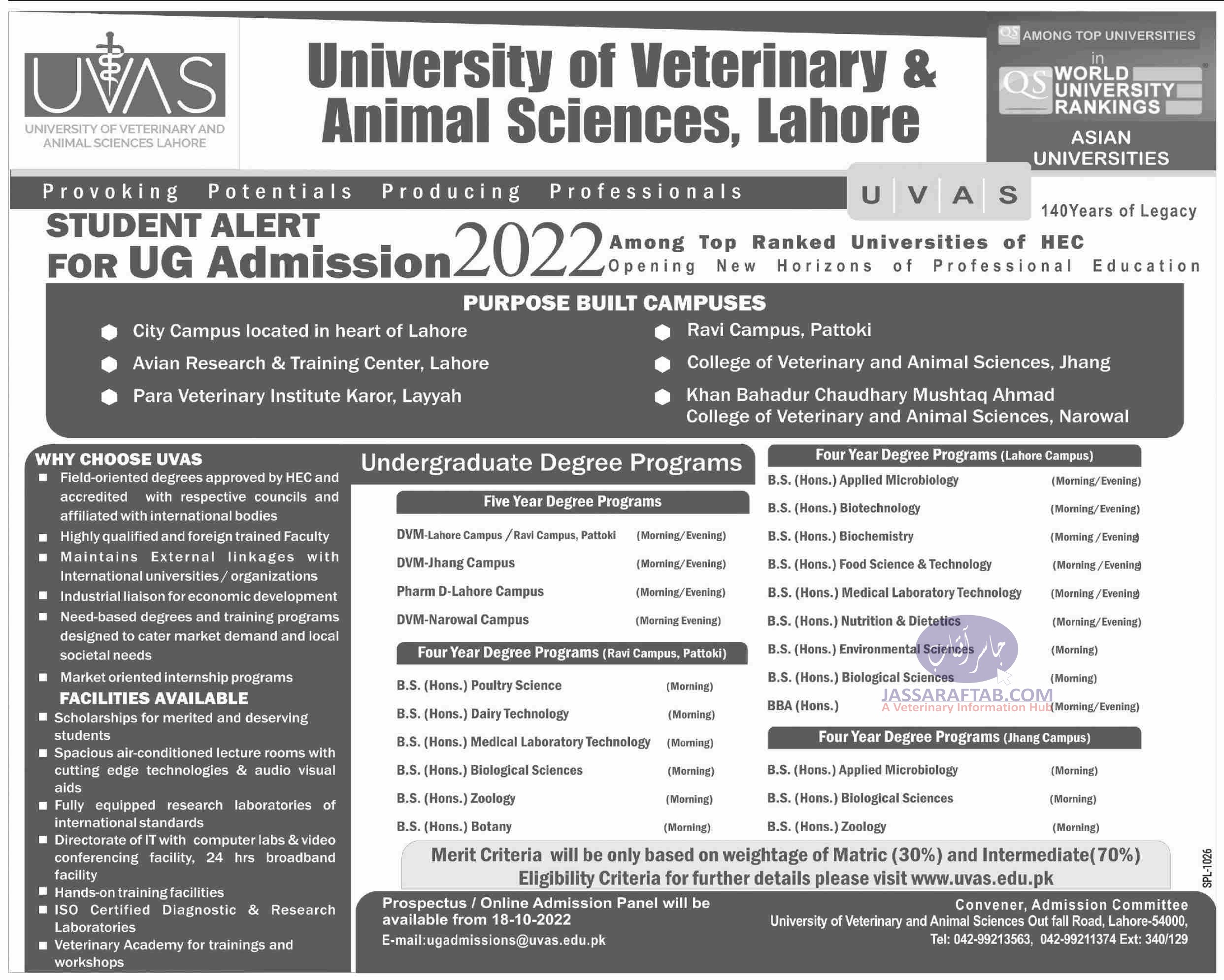 UVAS admissions 2022
