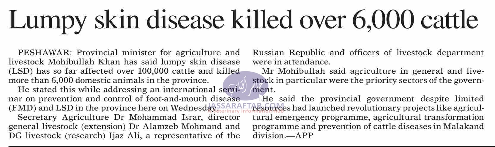 Lumpy skin disease killed over 6,000 cattle in KP
