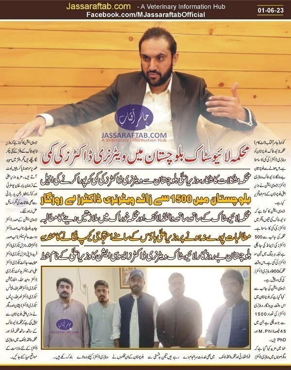 لائیوسٹاک بلوچستان میں ڈاکٹرز کی کمی، بے روزگار ویٹس کو نوکریاں دینے کا مطالبہ