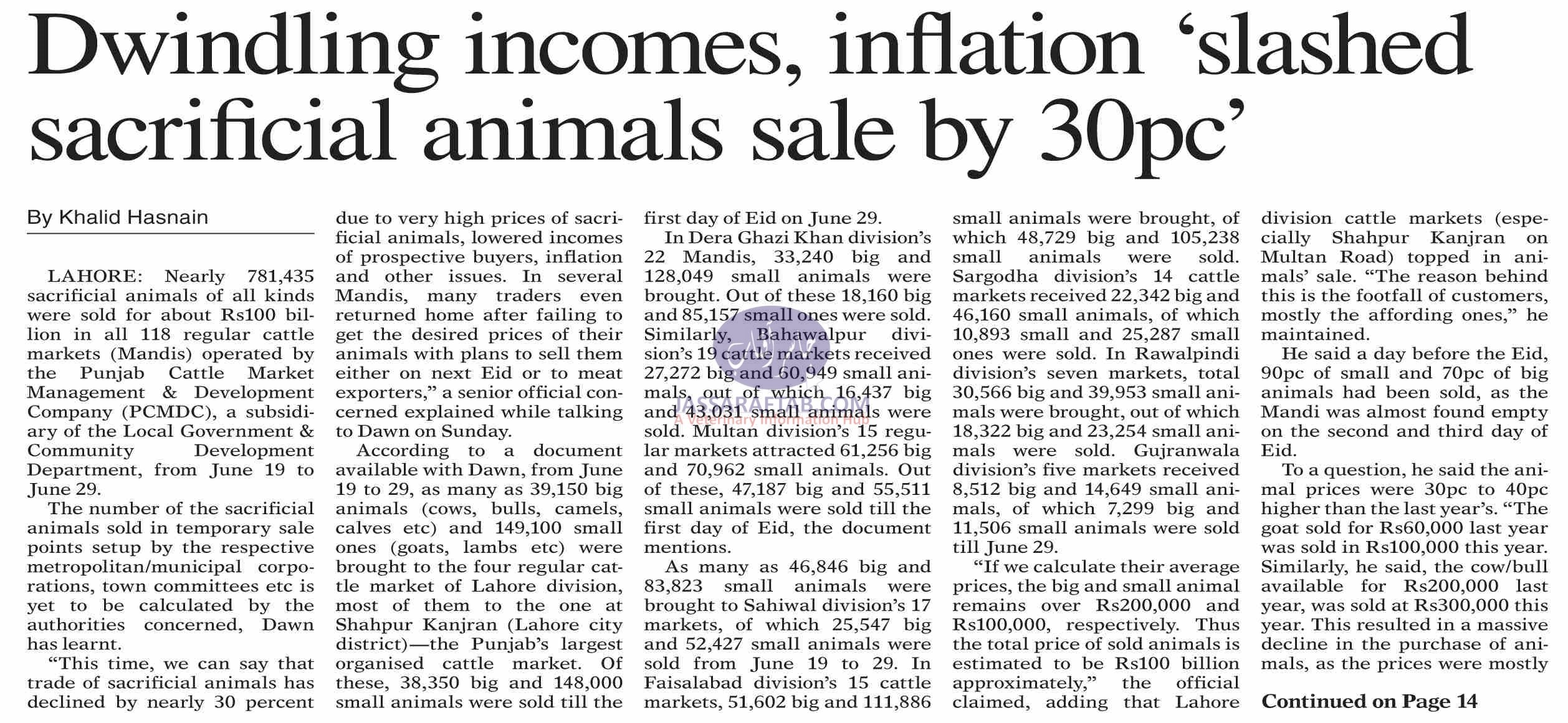 Sale of sacrifcial animals declined by 30 percent