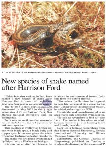 Scientists named new Species of Snake after Harrison Ford