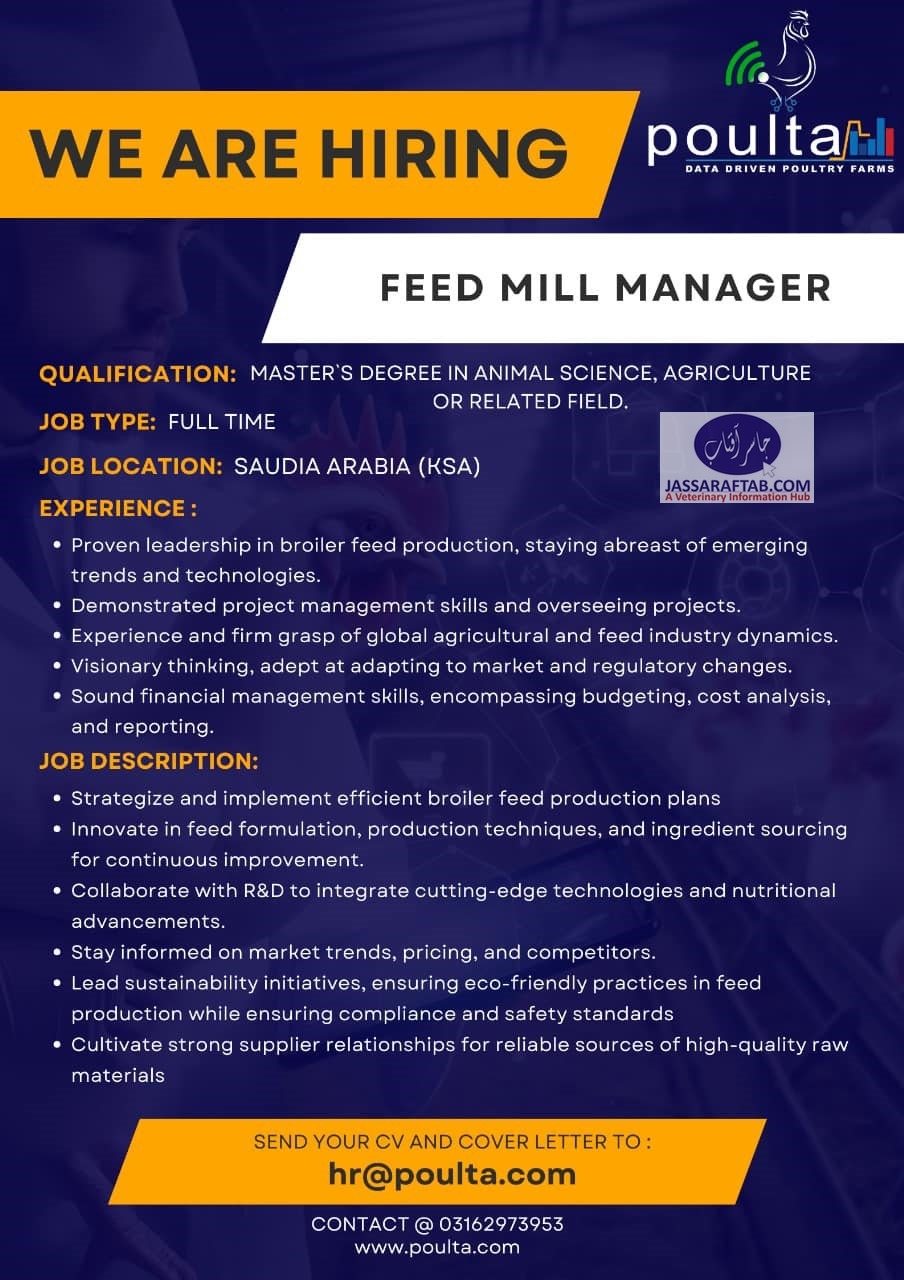 Poultry Feed Job as Feed Mill Manager Job